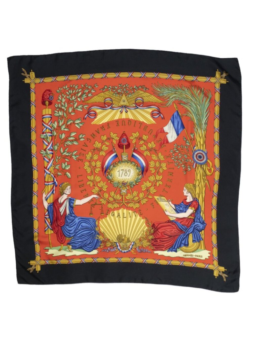 Hermes Scarf Red Black Gold Silk - Picture 2 of 5